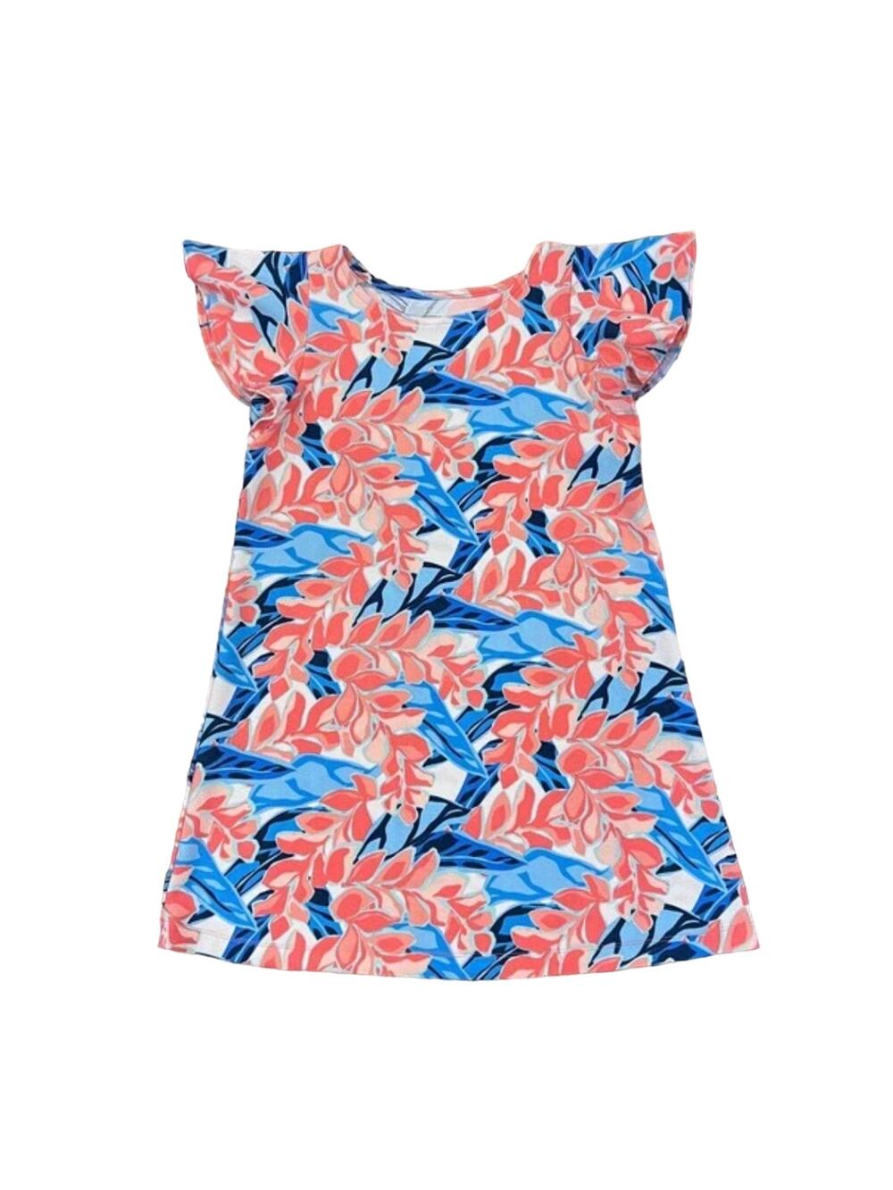 NWT Pappagallo Girls' Pink, Blue &White Floral Flutter Sleeve Dress - L (10/12)